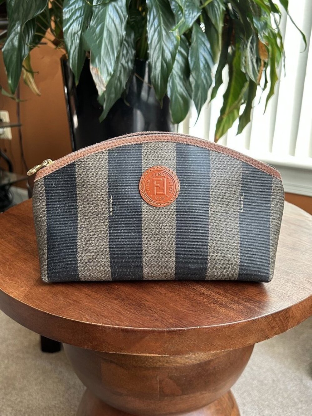 FENDI Pequin Stripe Cosmetic Pouch, Tobacco, Black